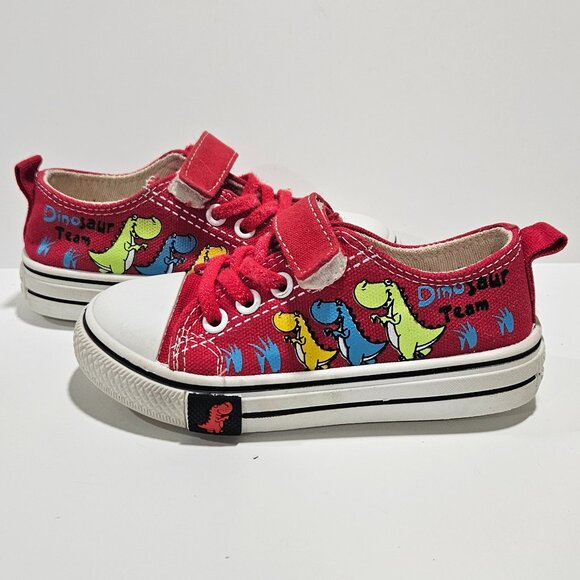 Toddler Red Dinosaur Team Canvas Sneakers Size(US 8) Hook & Loop Lace - Picture 1 of 9